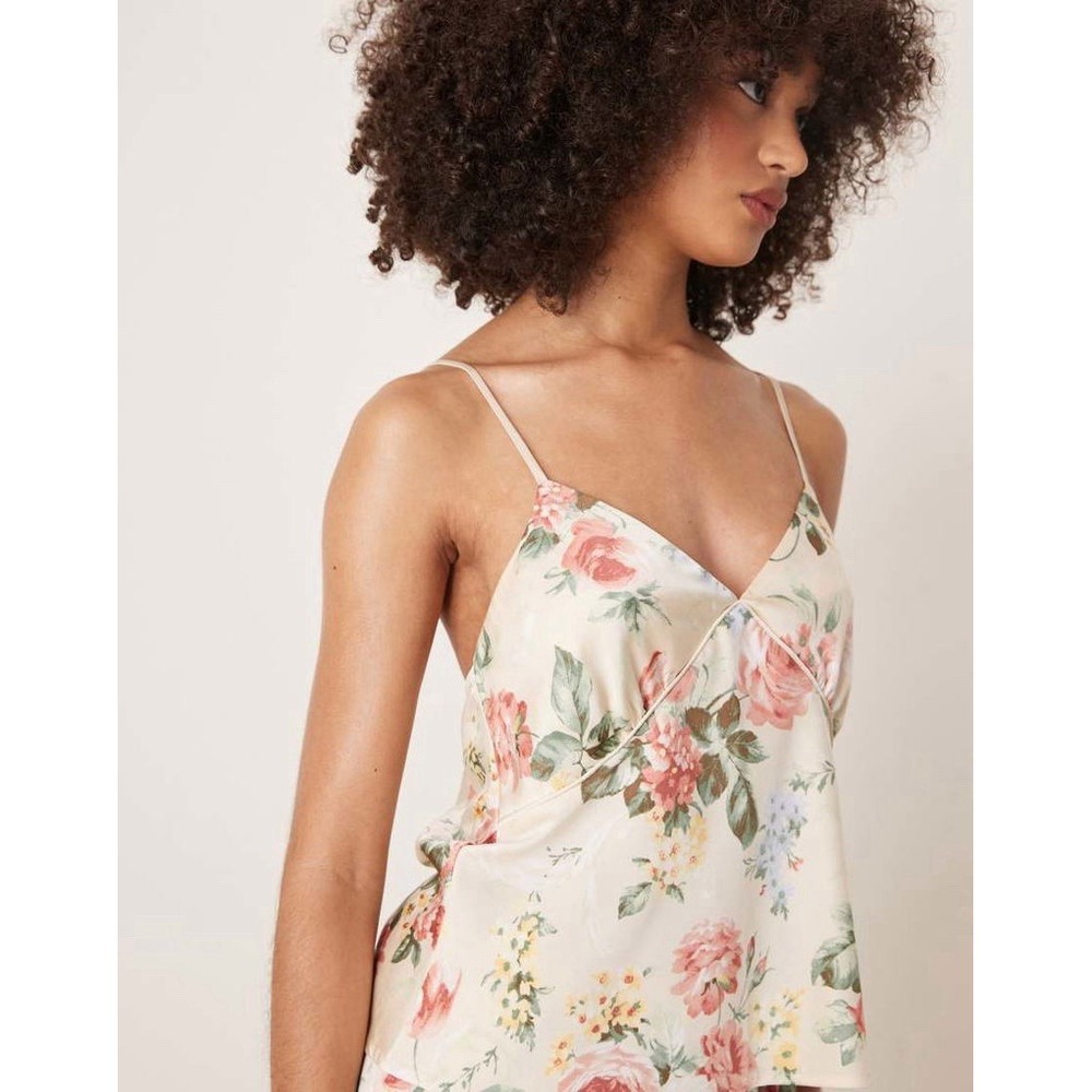 NWT Abercrombie & Fitch Women Satin Floral V-Neck Camisole Pajama Top Sz S